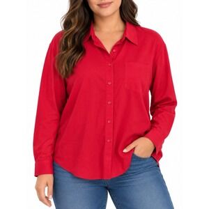 Foxcroft Womens Plus Size 28W Red Wrinkle Free Button Down Shirt Blouse
